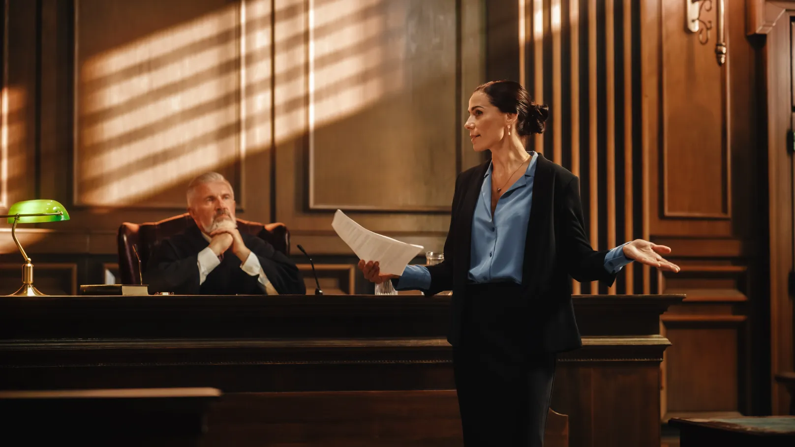 An attorney representing in the courtroom.